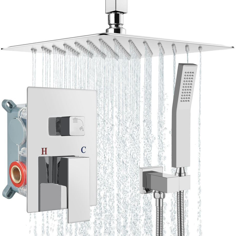 Shower Faucet Set Polish Chrome Bathroom Rain Shower System SUS304